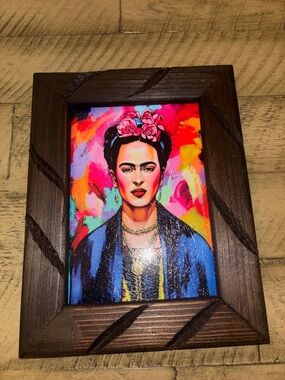 Frida Kahlo Inspired Colorful Portrait in Wood Frame